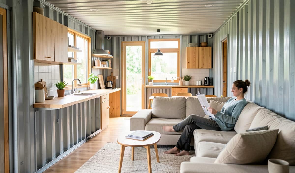 L'intérieur d'une maison container ressemble à
